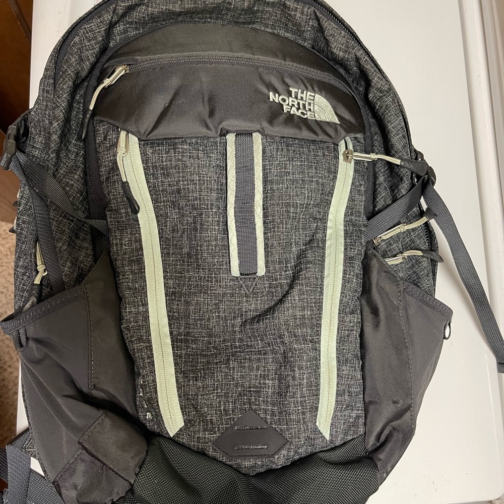The North Face Surge Backpack - gray and mint green - barely used!